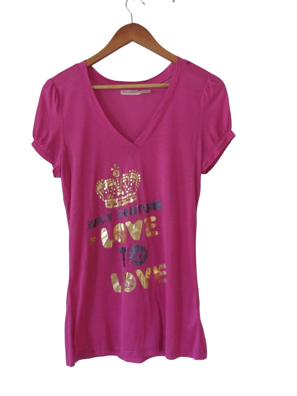 Juicy Couture Love to Love Tee Large Hot Pink Short Sleeves Y2K Modal Silk